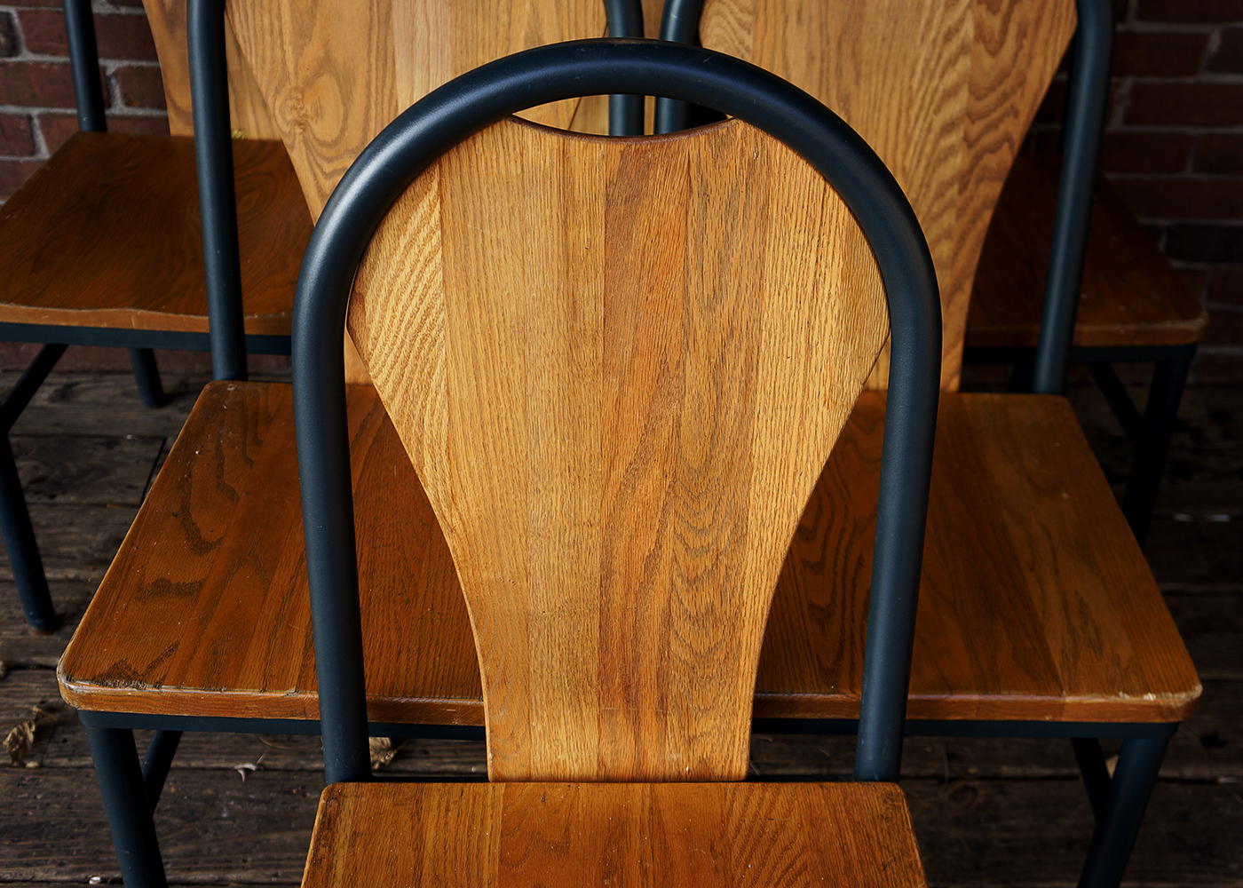 Six Oak and Metal Side Chairs