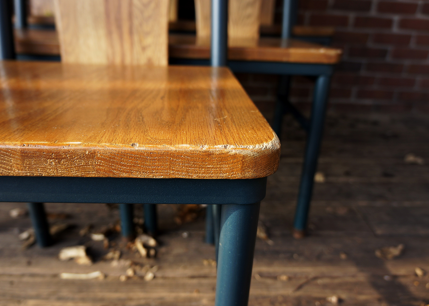 Six Oak and Metal Side Chairs