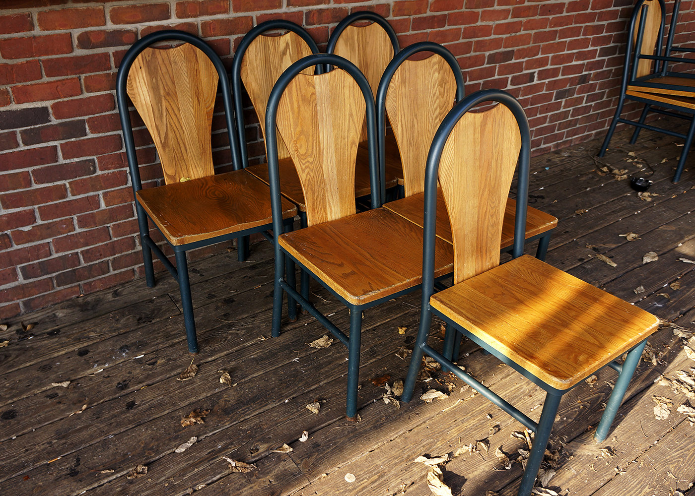 Six Oak and Metal Side Chairs
