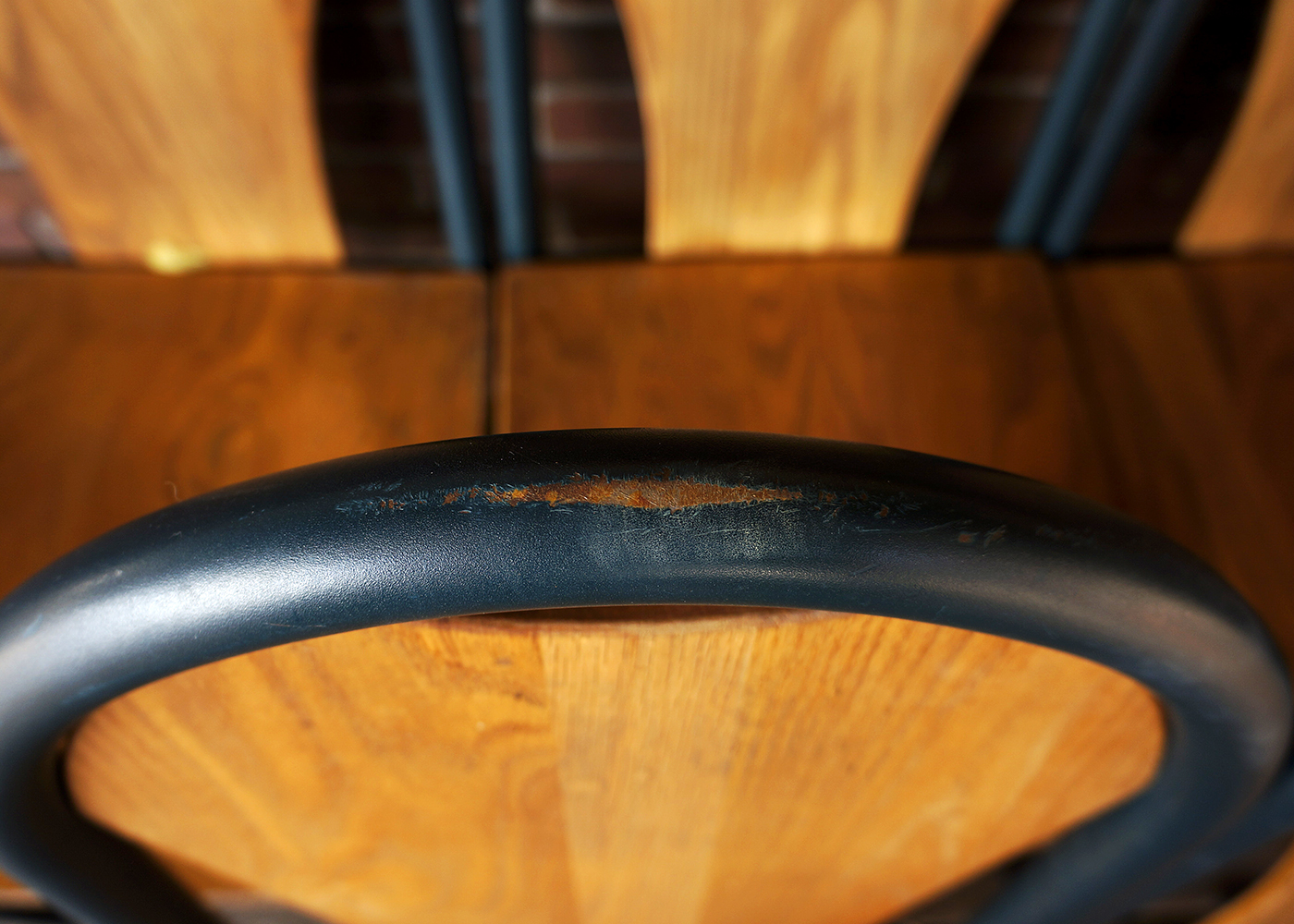 Six Oak and Metal Side Chairs