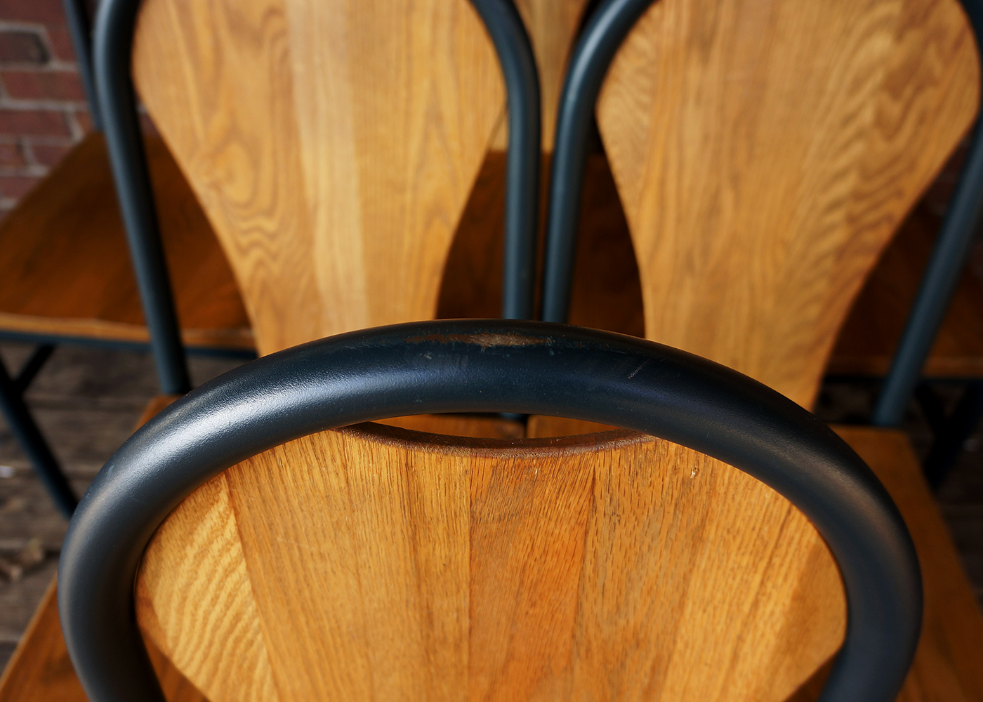 Six Oak and Metal Side Chairs