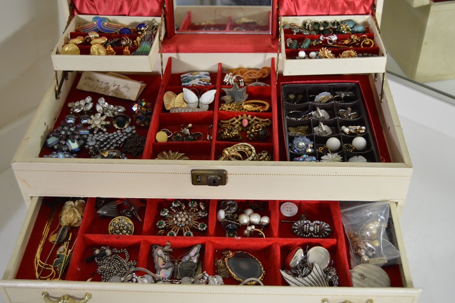 Assortment of Vintage Costume Jewelry in Jewelry Box