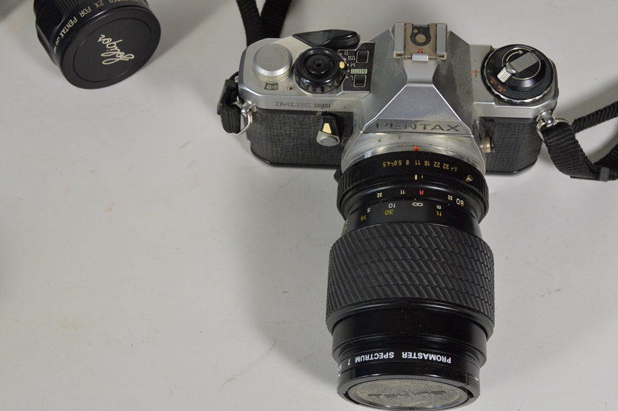 Three Pentax 35mm Cameras and Accessories
