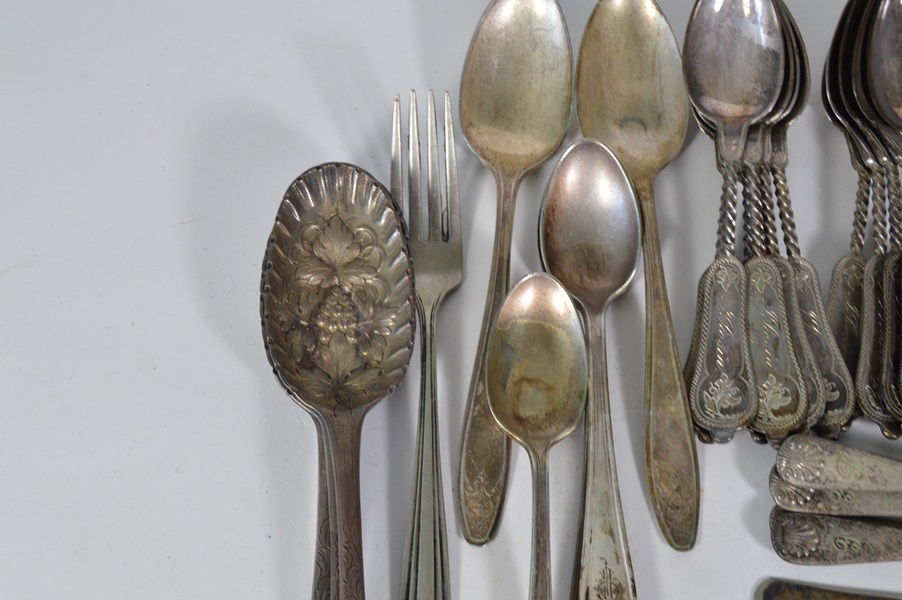 Assortment of Antique Sliver Plated Flatware and Serving Utensils