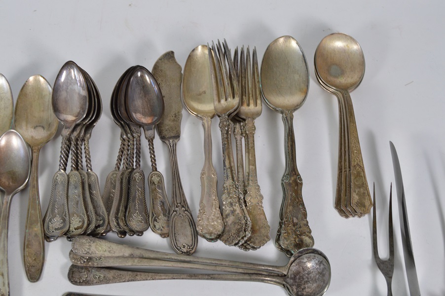Assortment of Antique Sliver Plated Flatware and Serving Utensils