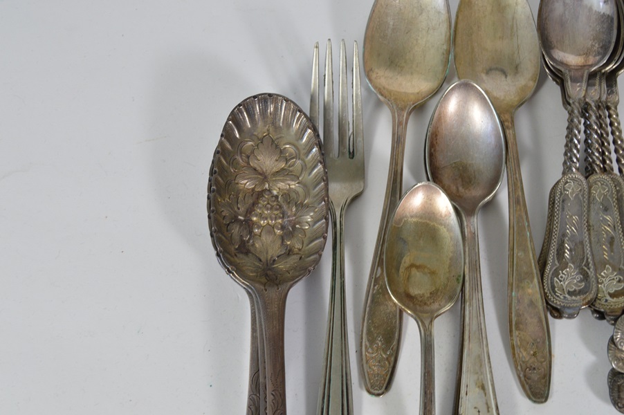 Assortment of Antique Sliver Plated Flatware and Serving Utensils