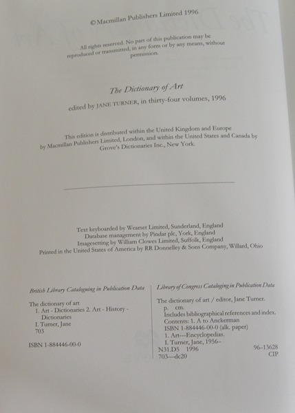 Thirty-four Volume Set of The Dictionary of Art