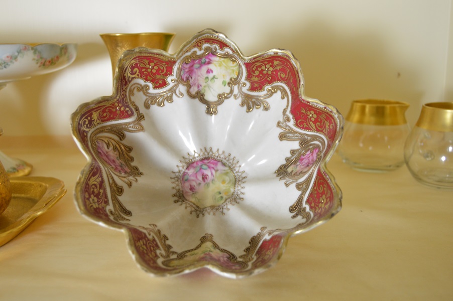 Assortment of Gold Tone China Serving Pieces