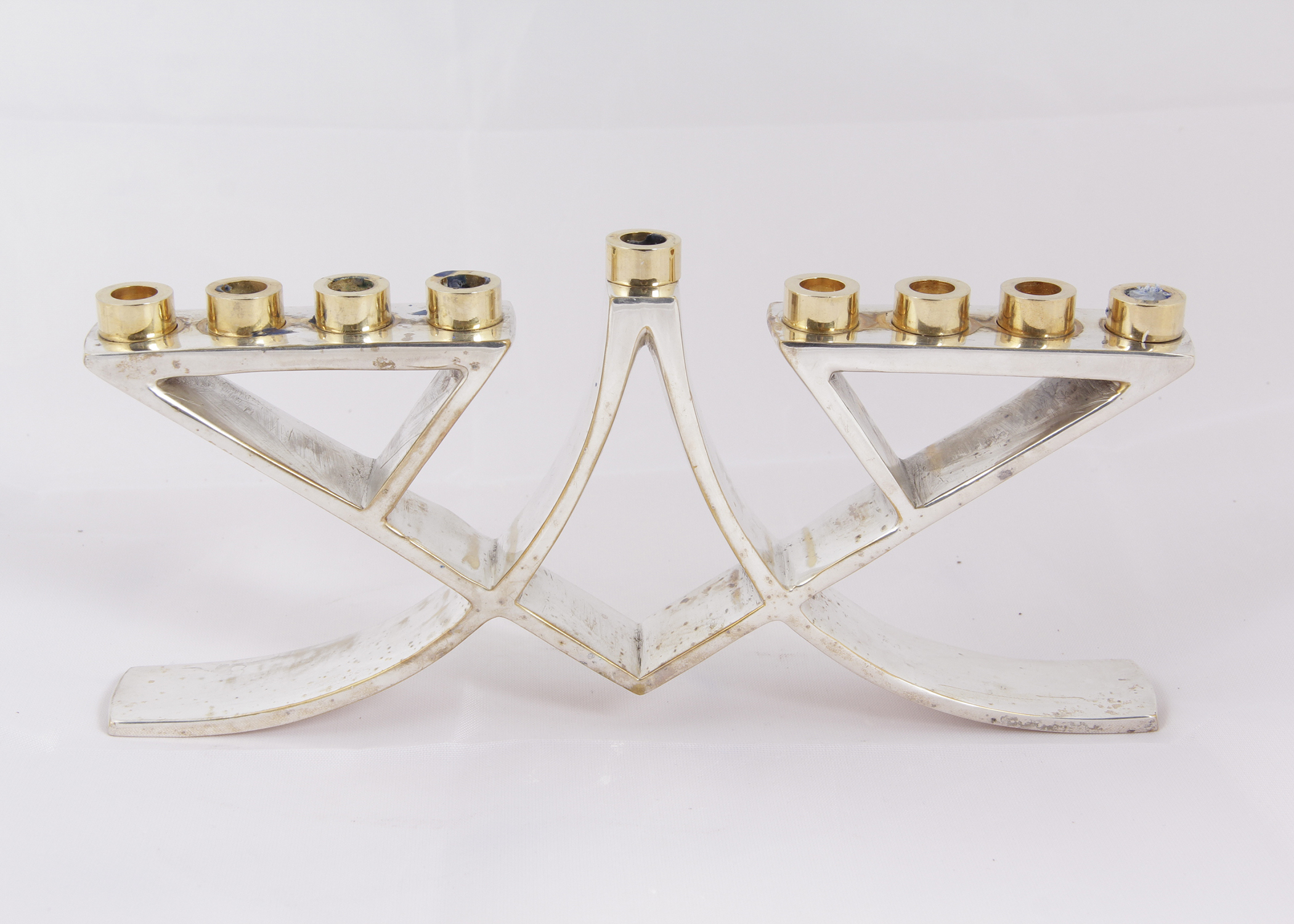 Mid Century Modern Larry Weitz Menorah with Velvet Box