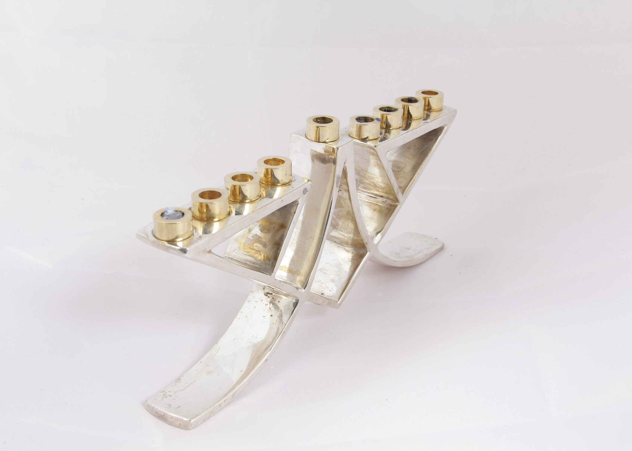 Mid Century Modern Larry Weitz Menorah with Velvet Box