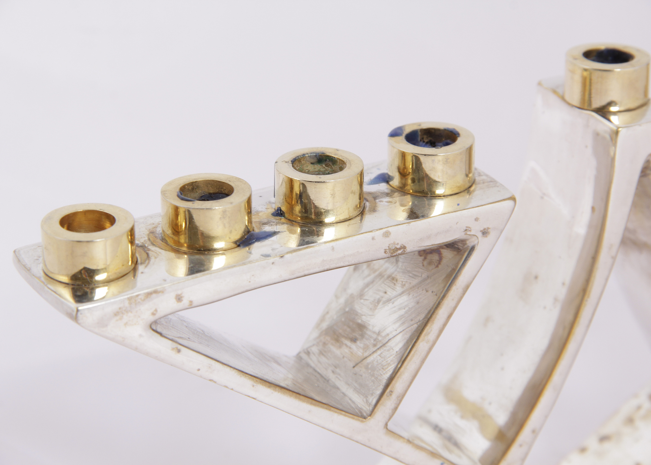 Mid Century Modern Larry Weitz Menorah with Velvet Box