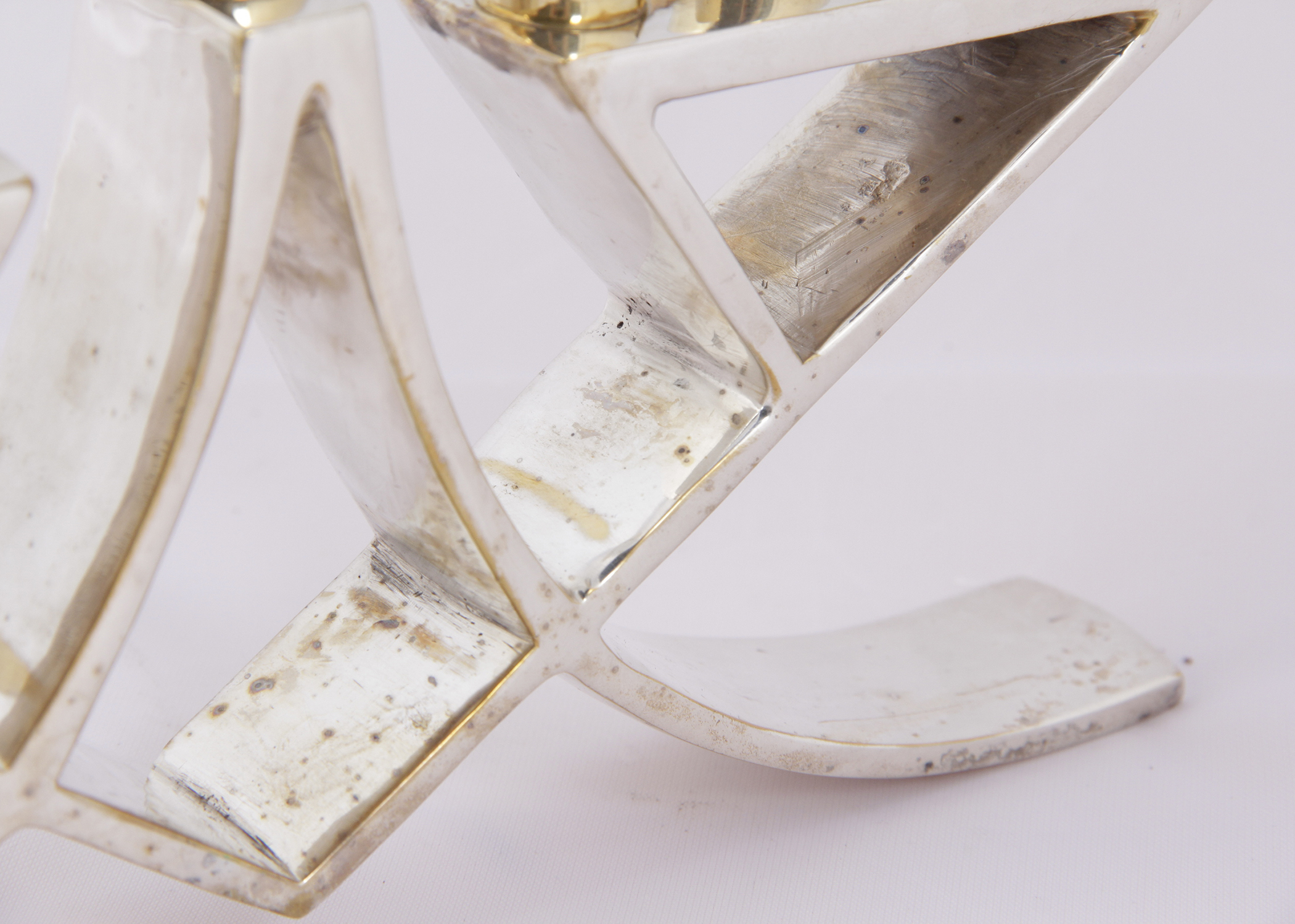 Mid Century Modern Larry Weitz Menorah with Velvet Box