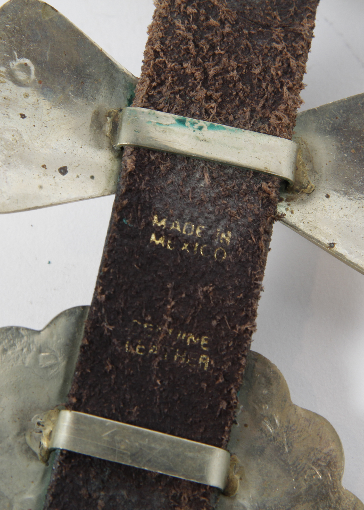 Heavy Vintage Mexican Silver Concho and Leather Belt