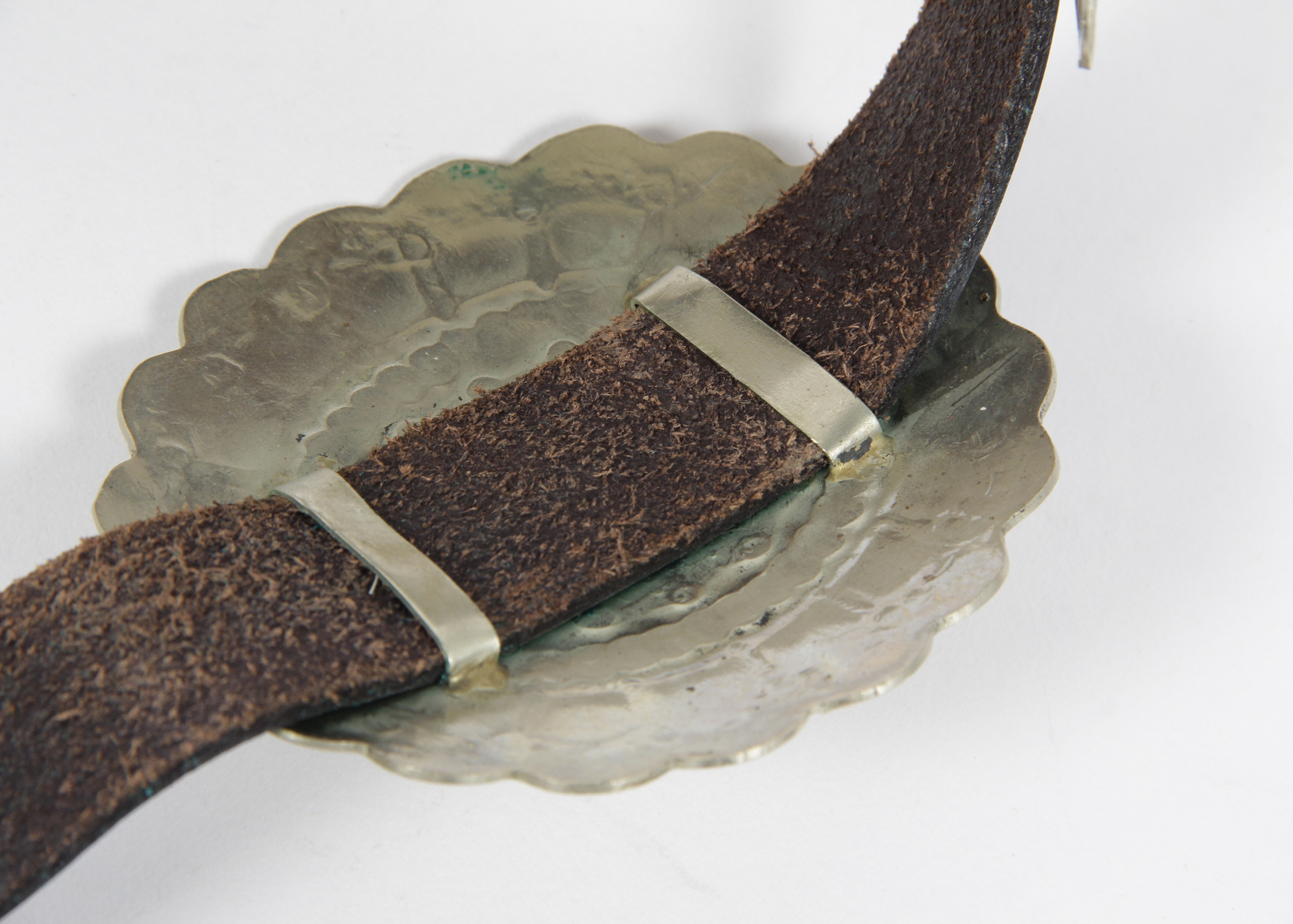 Heavy Vintage Mexican Silver Concho and Leather Belt