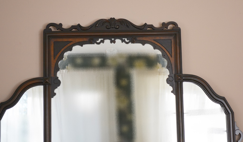 Vintage Jacobean Revival Style Walnut Dresser With Mirror