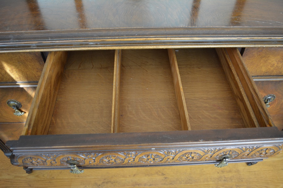 Vintage Jacobean Revival Style Walnut Dresser With Mirror