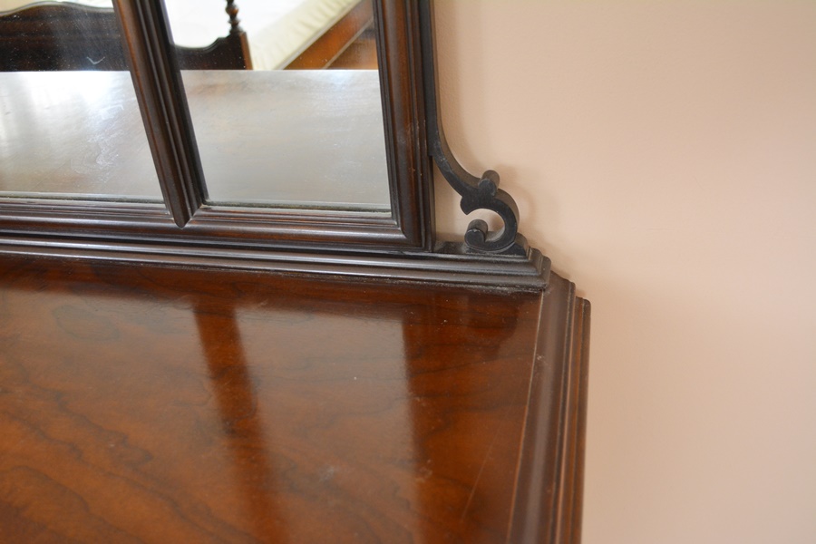 Vintage Jacobean Revival Style Walnut Dresser With Mirror