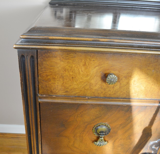 Vintage Jacobean Revival Style Walnut Dresser With Mirror