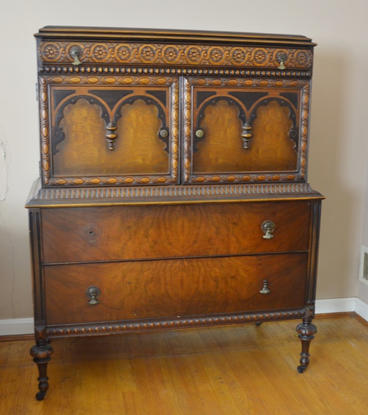Vintage Jacobean Revival Style Walnut High Dresser