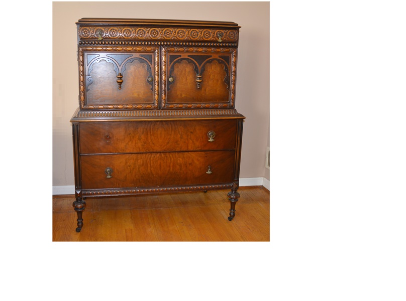Vintage Jacobean Revival Style Walnut High Dresser