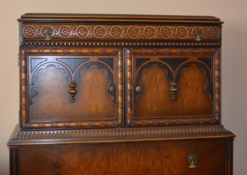 Vintage Jacobean Revival Style Walnut High Dresser