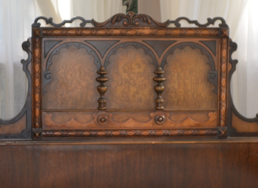 Vintage Jacobean Revival Style Walnut Double Bed