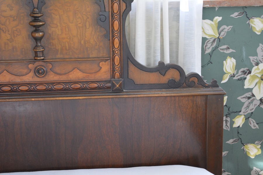 Vintage Jacobean Revival Style Walnut Double Bed