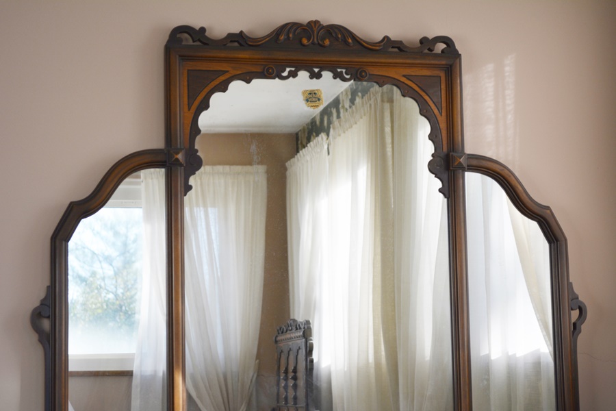Vintage Jacobean Revival Style Walnut Dressing Table With Bench