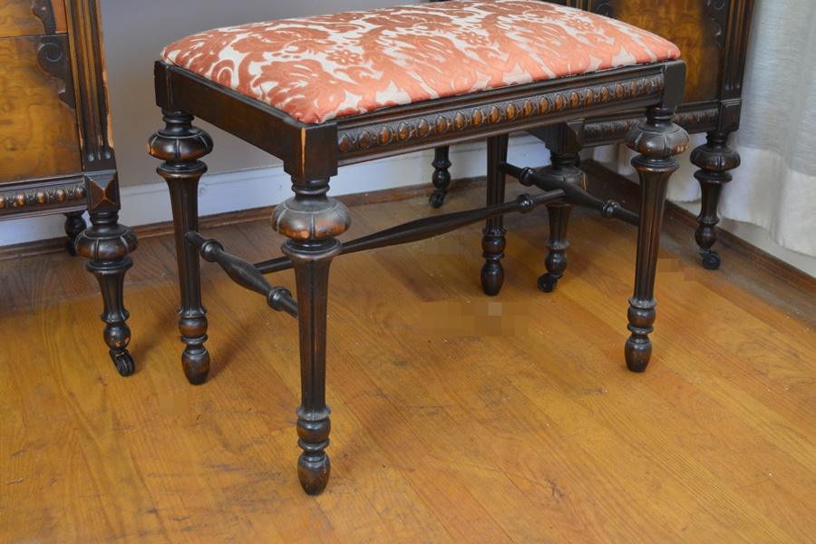 Vintage Jacobean Revival Style Walnut Dressing Table With Bench
