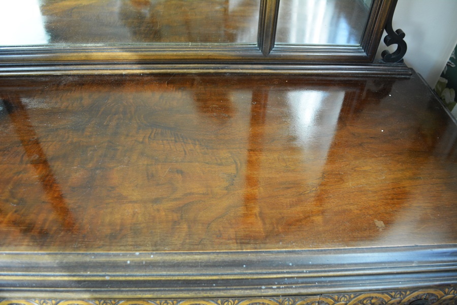 Vintage Jacobean Revival Style Walnut Dressing Table With Bench