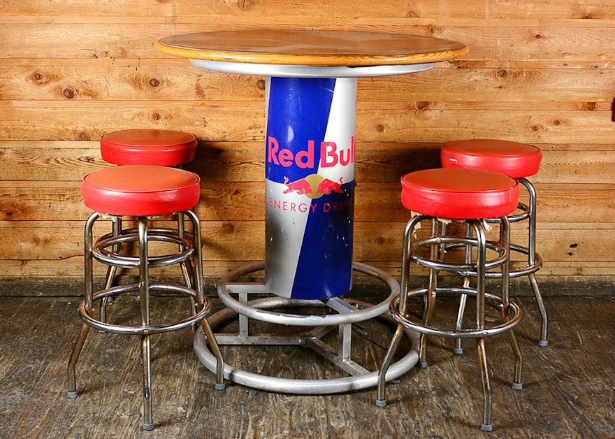 Round Red Bull Bar Table and Stools