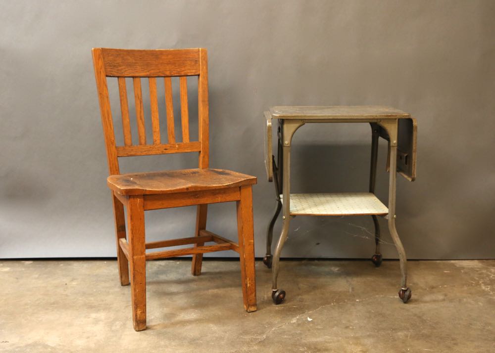 Vintage Metal Typewriter Stand and Desk Chair