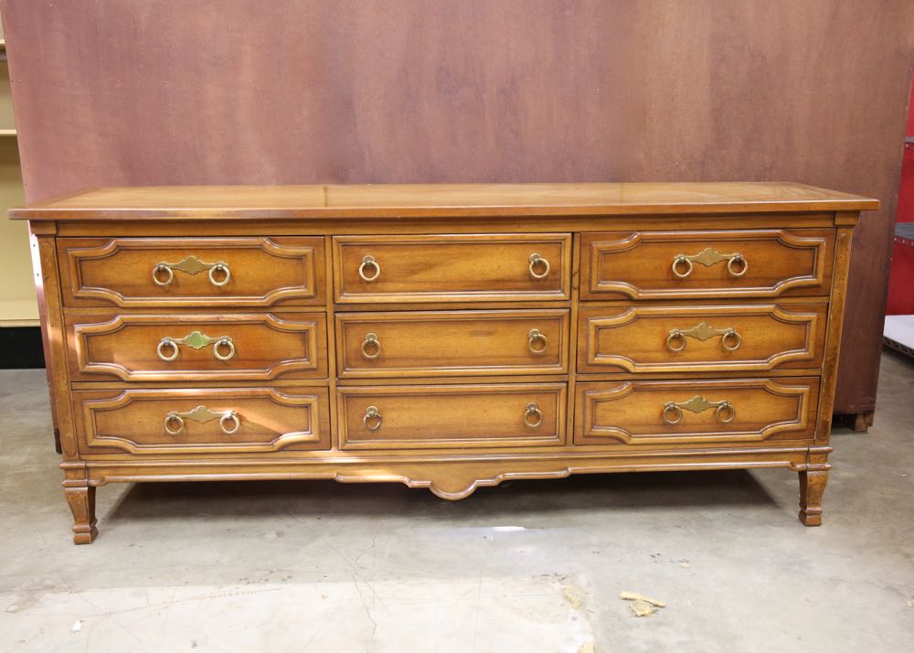 Pecan Finish Dresser with Nine Drawers