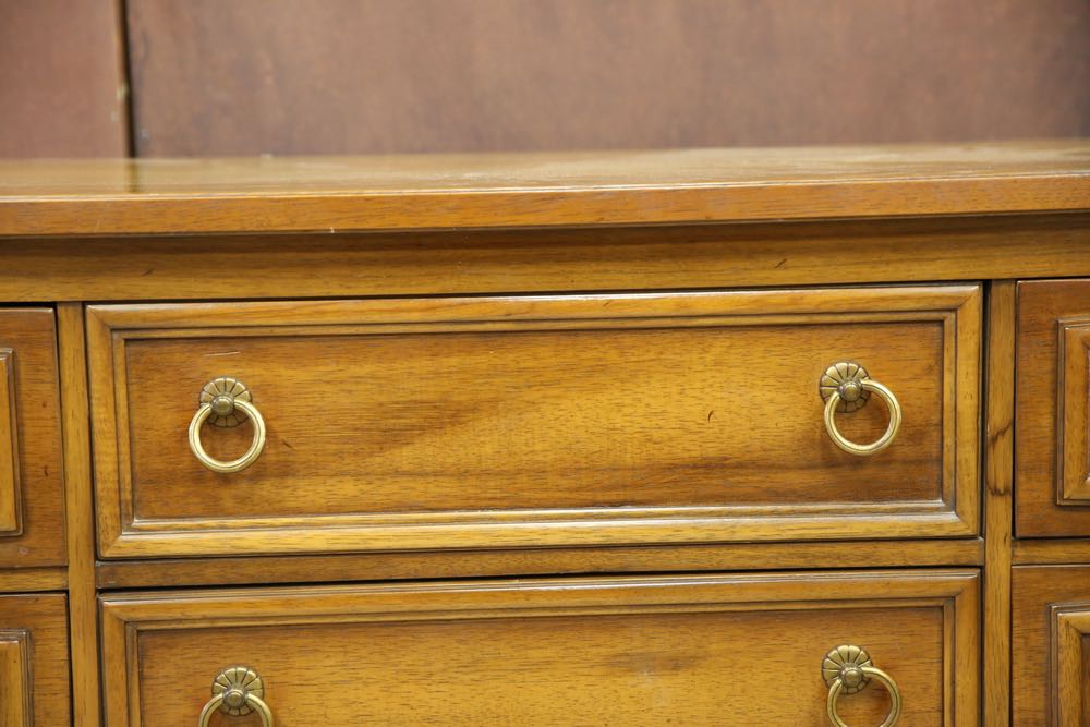 Pecan Finish Dresser with Nine Drawers