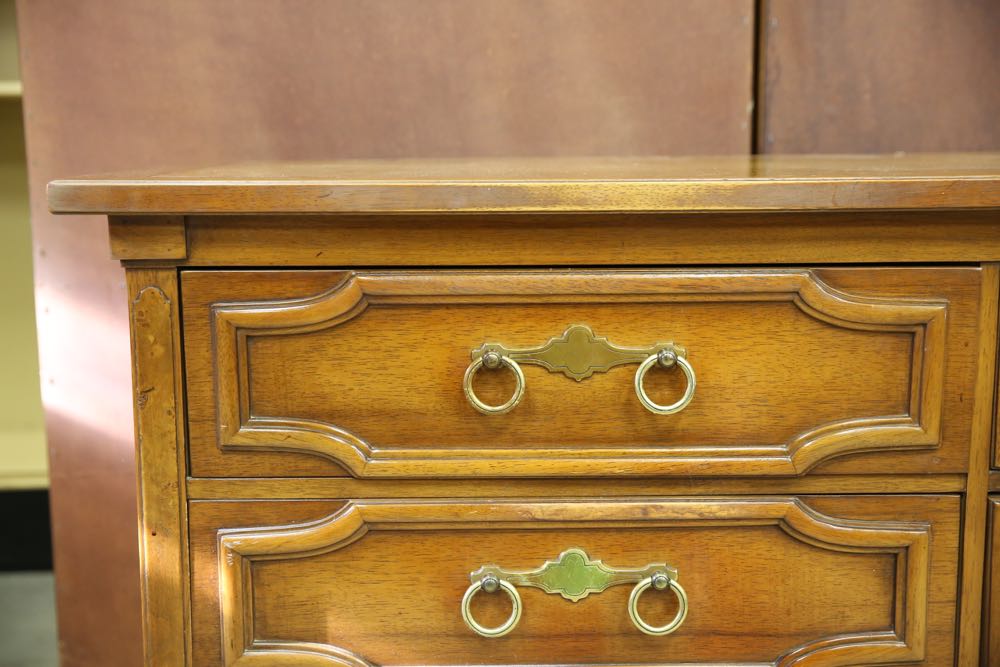 Pecan Finish Dresser with Nine Drawers