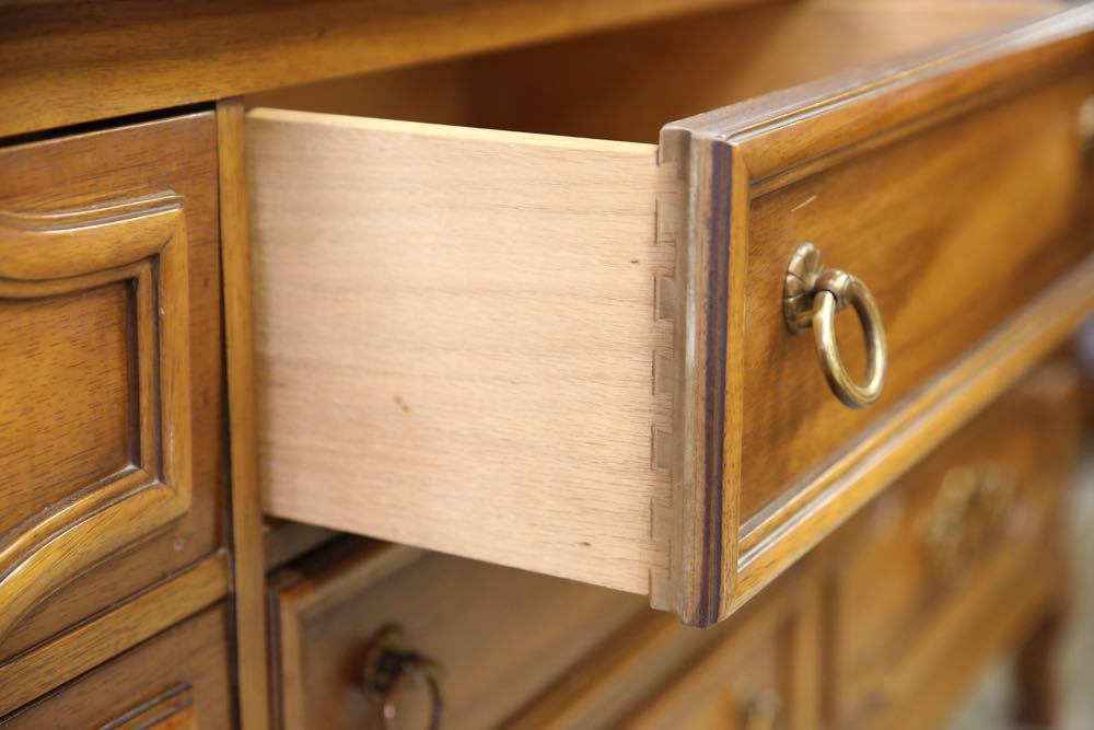 Pecan Finish Dresser with Nine Drawers