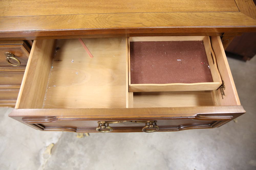 Pecan Finish Dresser with Nine Drawers