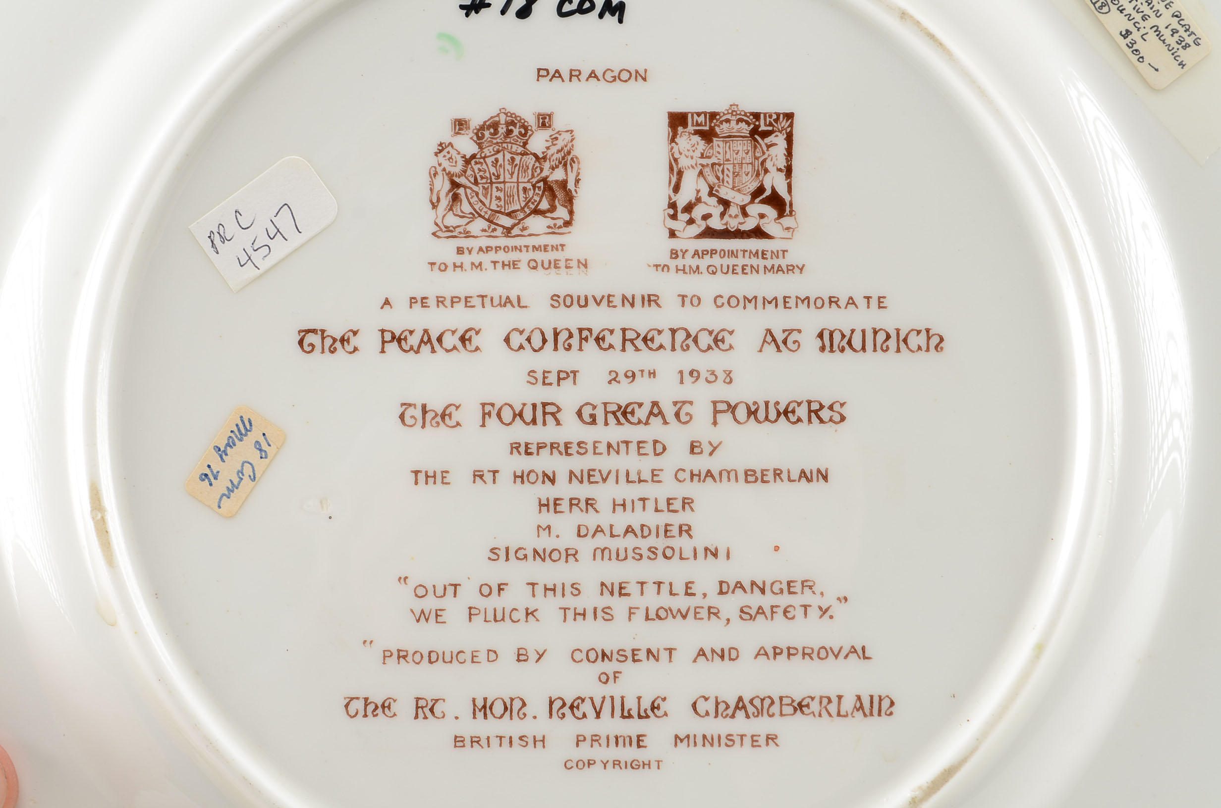 Rare 1938 Chamberlain Peace Conference at Munich Commemorative Plate