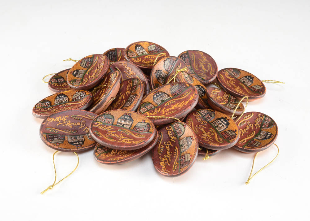 Ragon House Redware Ornaments "Faith Family Friends"