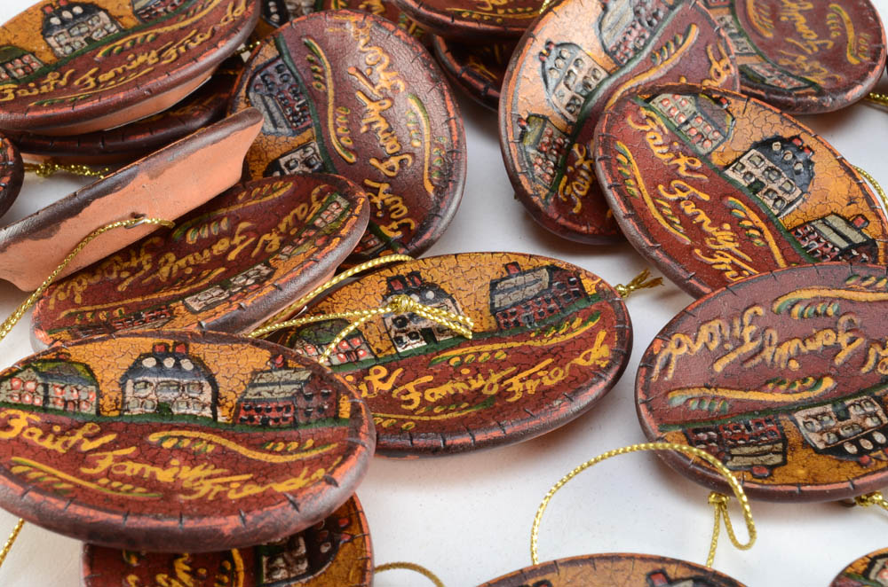 Ragon House Redware Ornaments "Faith Family Friends"