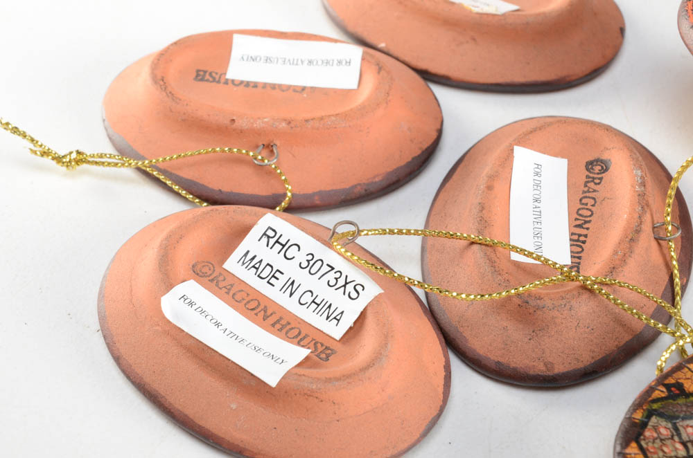 Ragon House Redware Ornaments "Faith Family Friends"