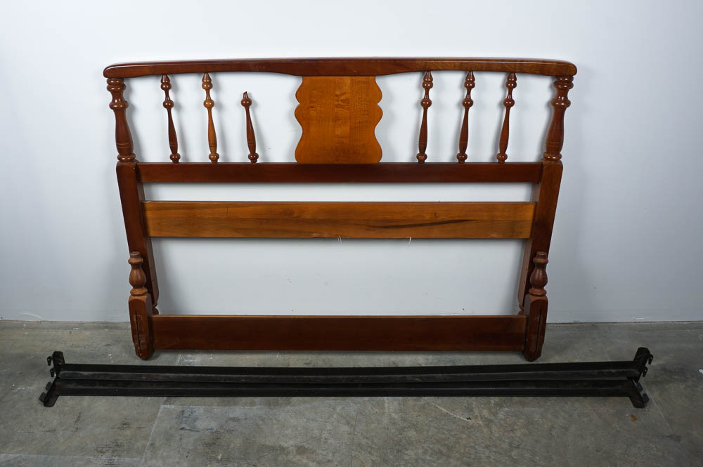 Full Size Cherry Bed Frame With Spindle and Shield Embellishments