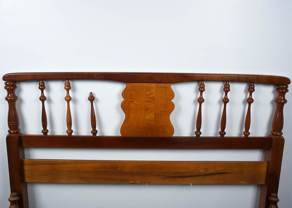 Full Size Cherry Bed Frame With Spindle and Shield Embellishments