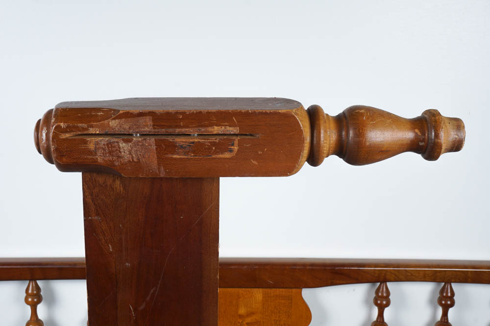 Full Size Cherry Bed Frame With Spindle and Shield Embellishments