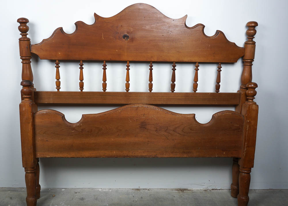Pine Full Size Bed Frame with Scrolling Details
