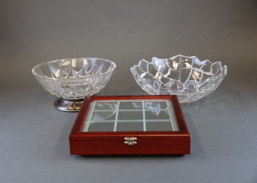 Two Crystal Bowls and Crystal Tic Tac Toe Game