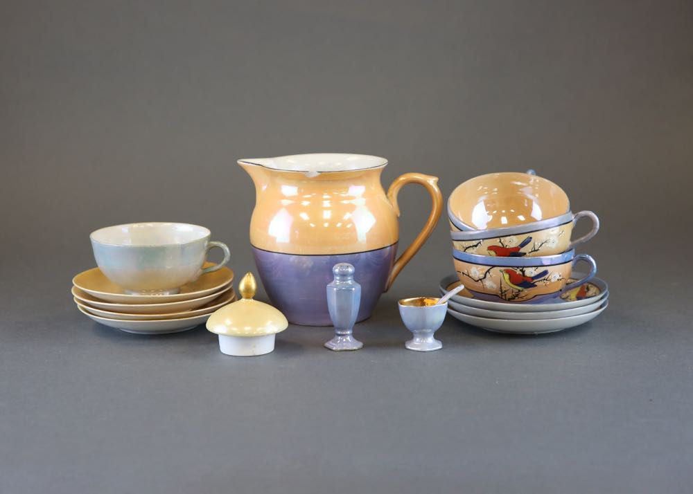 Vintage Japanese Lusterware Teacups, Saucers, and Accessories