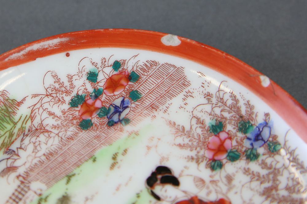 Vintage Geisha Girl Porcelain Cups, Saucers, and Bowl