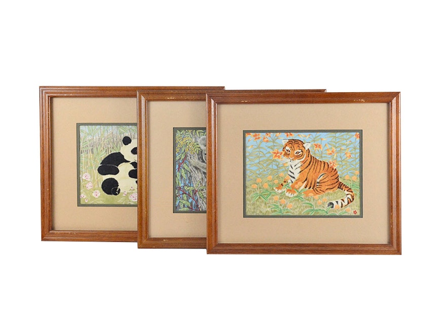 Trio of Clarence Wilson Framed Lithographs on Porcelain