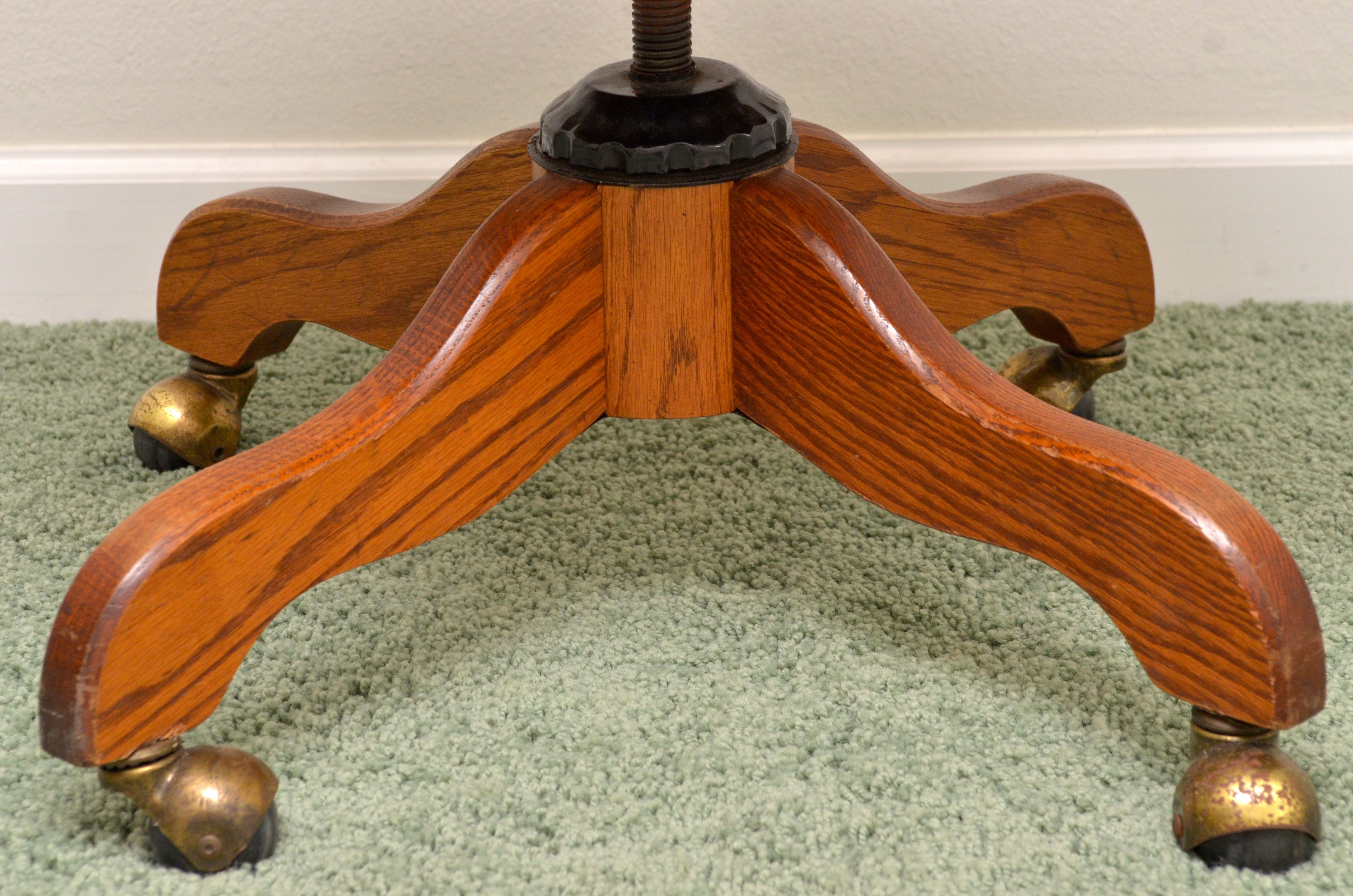 Solid Oak Swivel Desk Chair With Cane Back